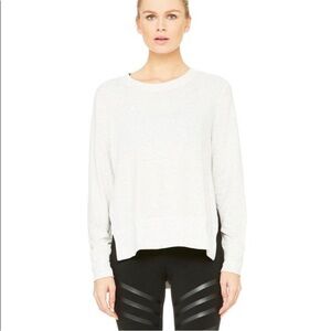 Alo Yoga Glimpse Long Sleeve Top Heathered White Tan XS